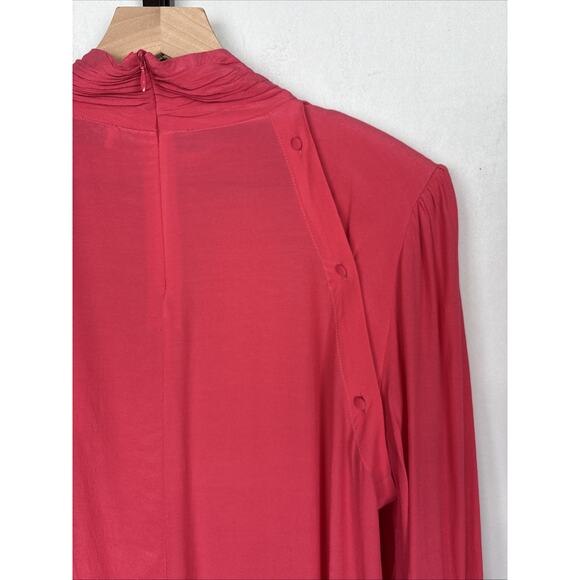 IRO Paris Sense Button Detail Crepe Blouse Pink Mock Neck Women's 8 Statement - Picture 10 of 16